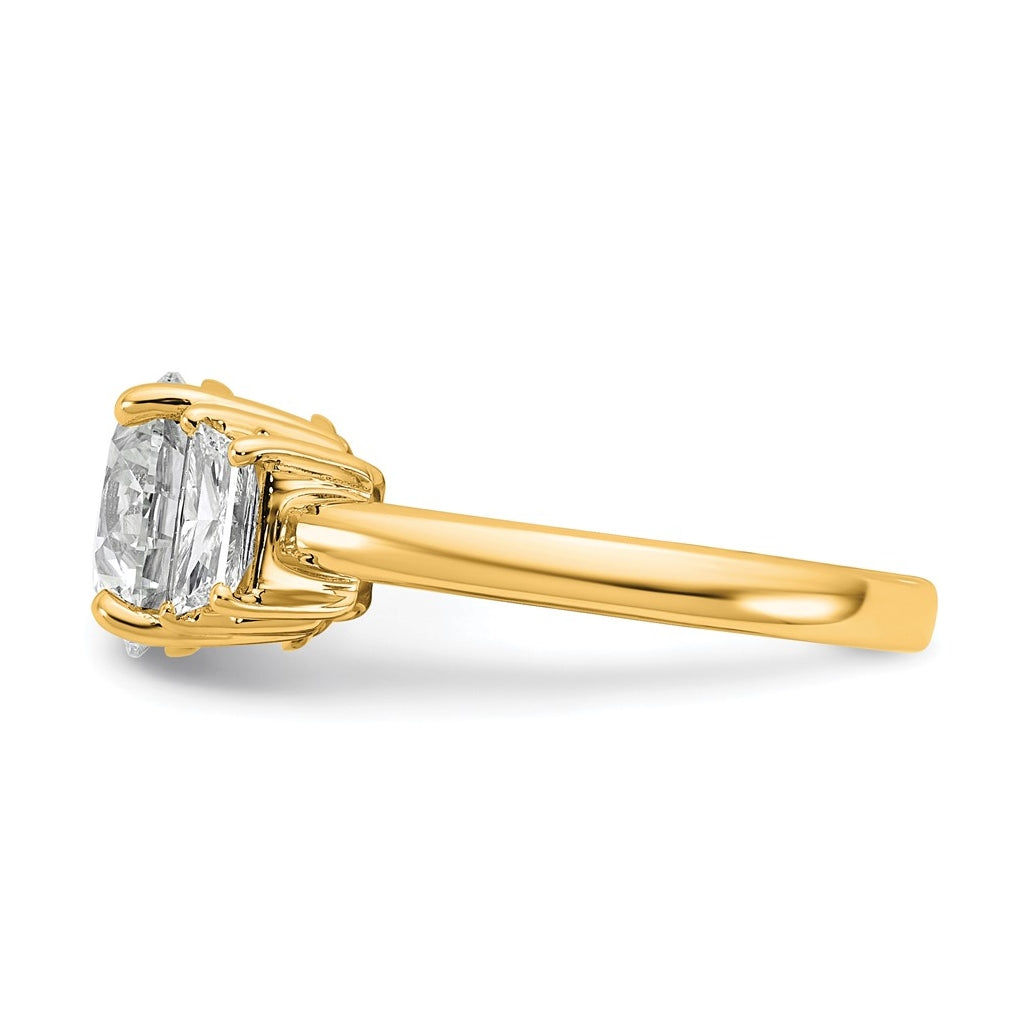 14K Yellow Or White Gold Lab Grown Diamond VS+ F+ Round with Trapezoid Sidestones Complete Engagement Ring