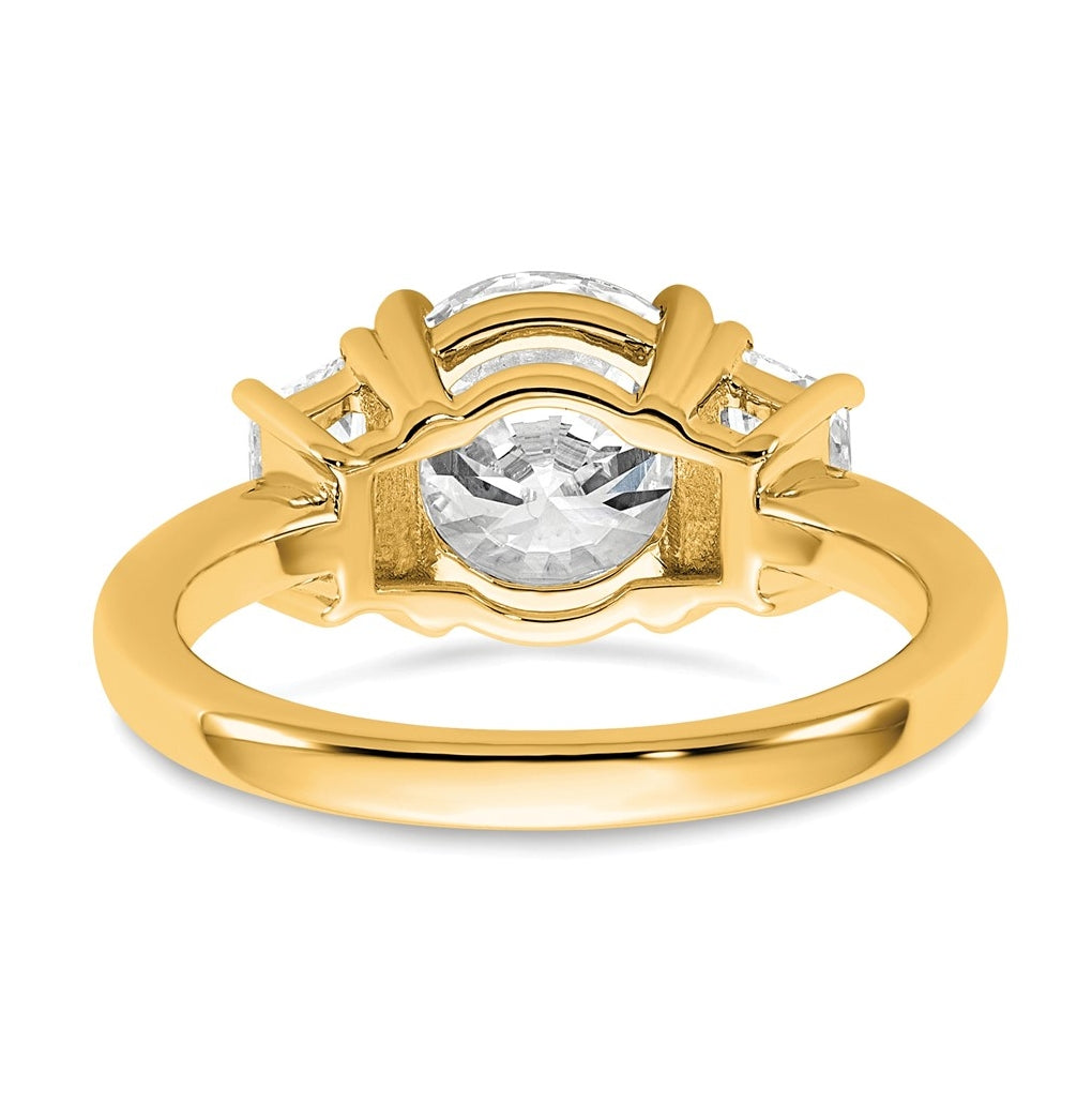 14K Yellow Or White Gold Lab Grown Diamond VS+ F+ Round with Trapezoid Sidestones Complete Engagement Ring