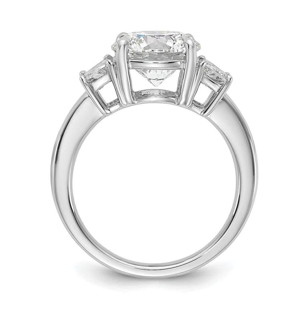14K Yellow Or White Gold Certified Lab Grown Diamond VS+ F+ Round with Trapezoid Sidestones Complete Engagement Ring