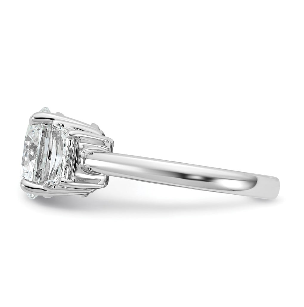 14K Yellow Or White Gold Certified Lab Grown Diamond VS+ F+ Round with Trapezoid Sidestones Complete Engagement Ring