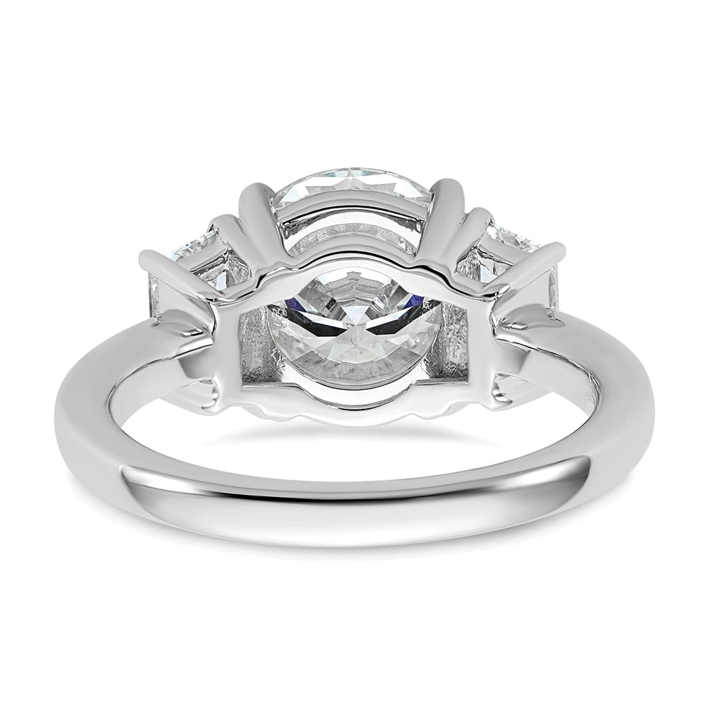 14K Yellow Or White Gold Certified Lab Grown Diamond VS+ F+ Round with Trapezoid Sidestones Complete Engagement Ring