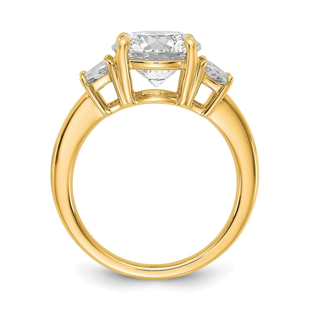 14K Yellow Or White Gold Certified Lab Grown Diamond VS+ F+ Round with Trapezoid Sidestones Complete Engagement Ring