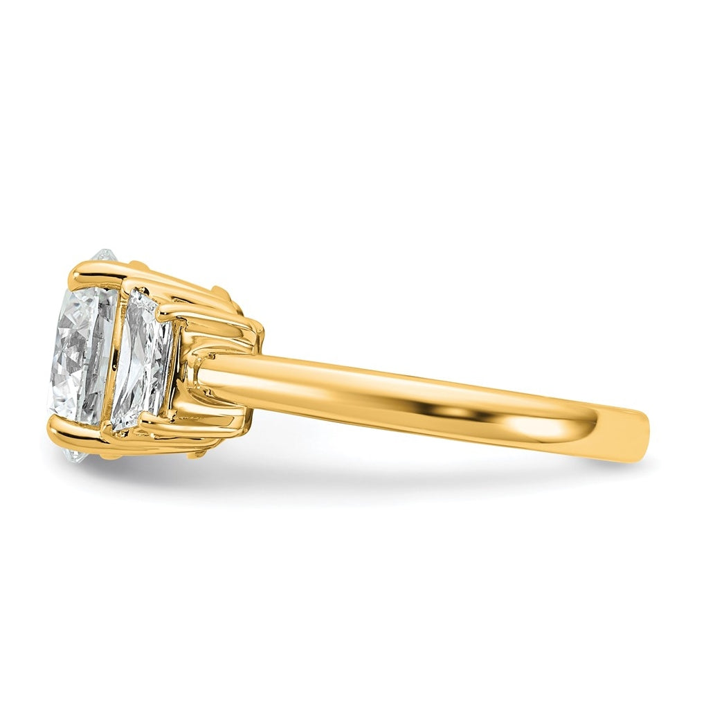 14K Yellow Or White Gold Lab Grown Diamond VS+ F+ Round with Trapezoid Sidestones Complete Engagement Ring