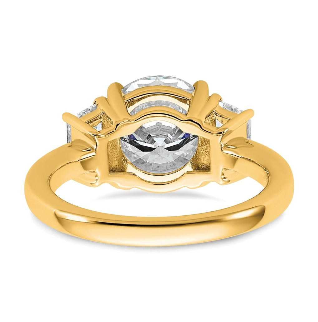 14K Yellow Or White Gold Lab Grown Diamond VS+ F+ Round with Trapezoid Sidestones Complete Engagement Ring