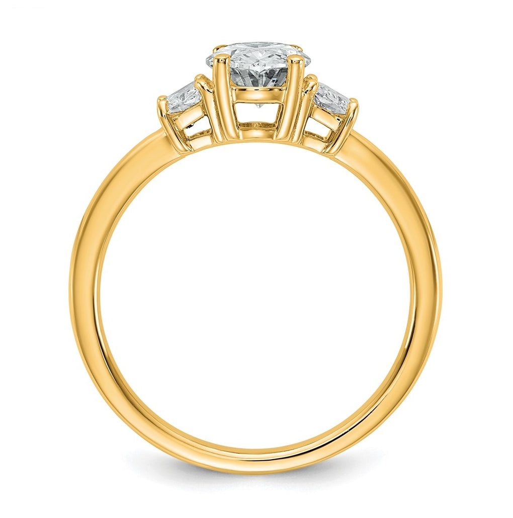 14k Yellow Gold 1 3/8 carat Certified Lab Grown Diamond VS+ F+ Oval and Trapezoid Complete Three Stone Engagement Ring