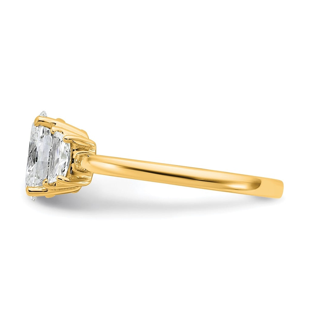 14k Yellow Gold 1 3/8 carat Certified Lab Grown Diamond VS+ F+ Oval and Trapezoid Complete Three Stone Engagement Ring