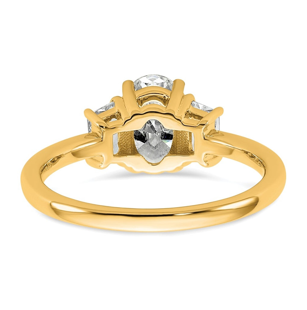 14k Yellow Gold 1 3/8 carat Certified Lab Grown Diamond VS+ F+ Oval and Trapezoid Complete Three Stone Engagement Ring