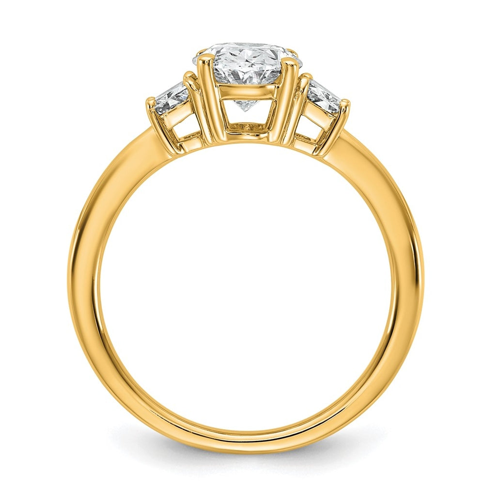 14k Yellow Gold 2 carat Certified Lab Grown Diamond VS+ F+ Oval and Trapezoid Complete Three Stone Engagement Ring