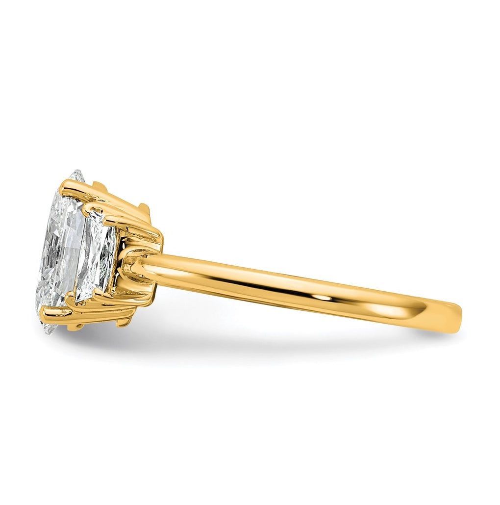 14k Yellow Gold 2 carat Certified Lab Grown Diamond VS+ F+ Oval and Trapezoid Complete Three Stone Engagement Ring