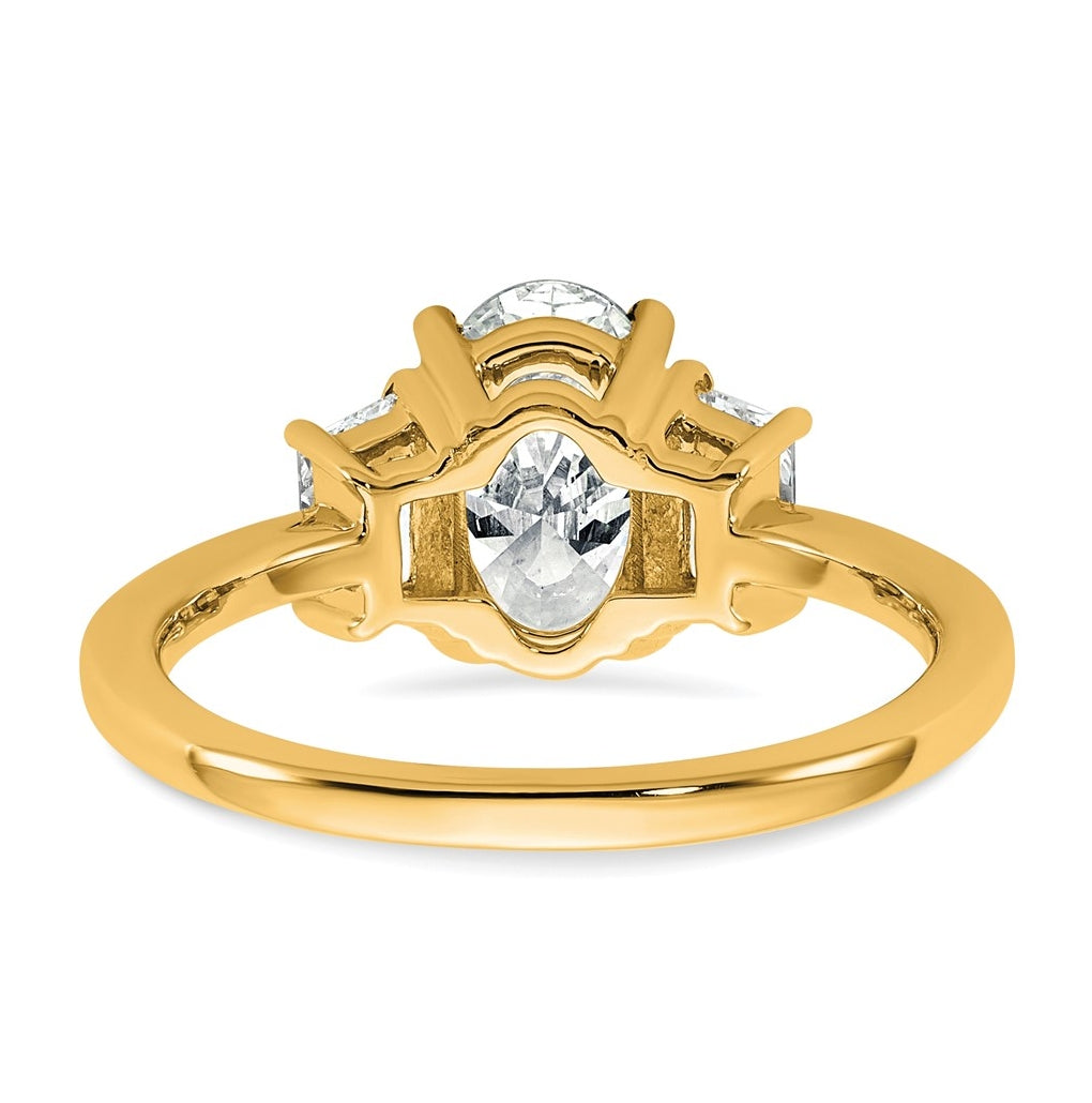 14k Yellow Gold 2 carat Certified Lab Grown Diamond VS+ F+ Oval and Trapezoid Complete Three Stone Engagement Ring