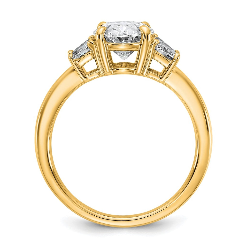 14k Yellow Gold 2 3/4 carat Certified Lab Grown Diamond VS+ F+ Oval and Trapezoid Complete Three Stone Engagement Ring