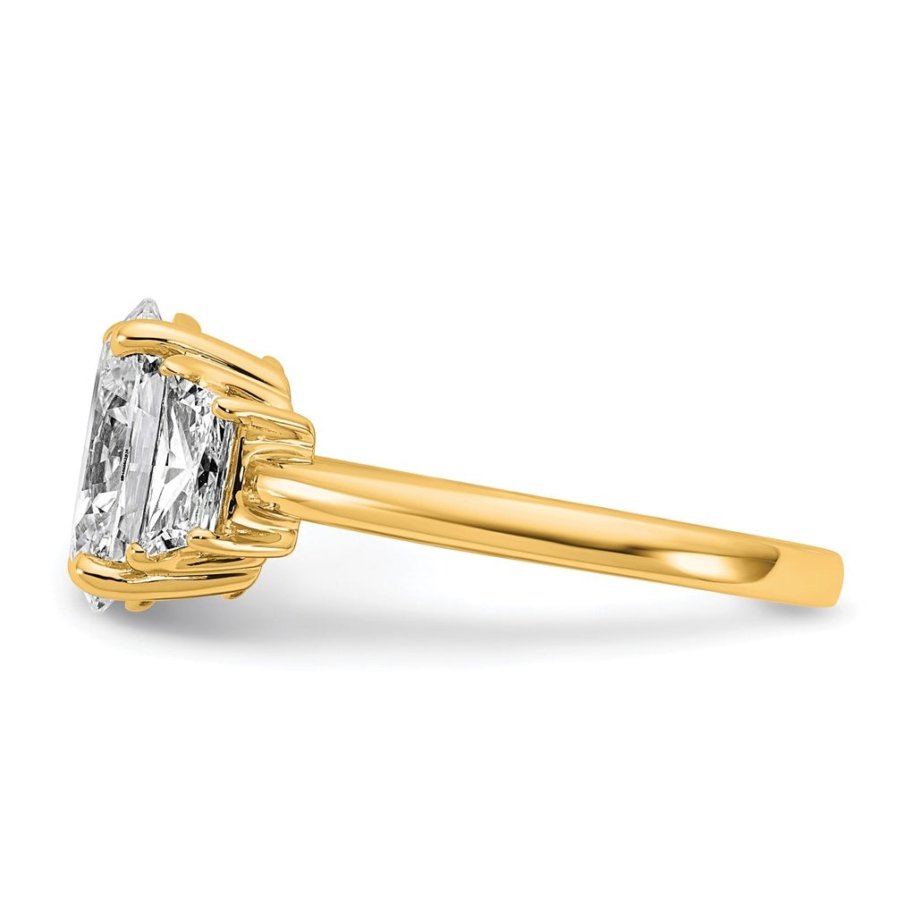 14k Yellow Gold 2 3/4 carat Certified Lab Grown Diamond VS+ F+ Oval and Trapezoid Complete Three Stone Engagement Ring