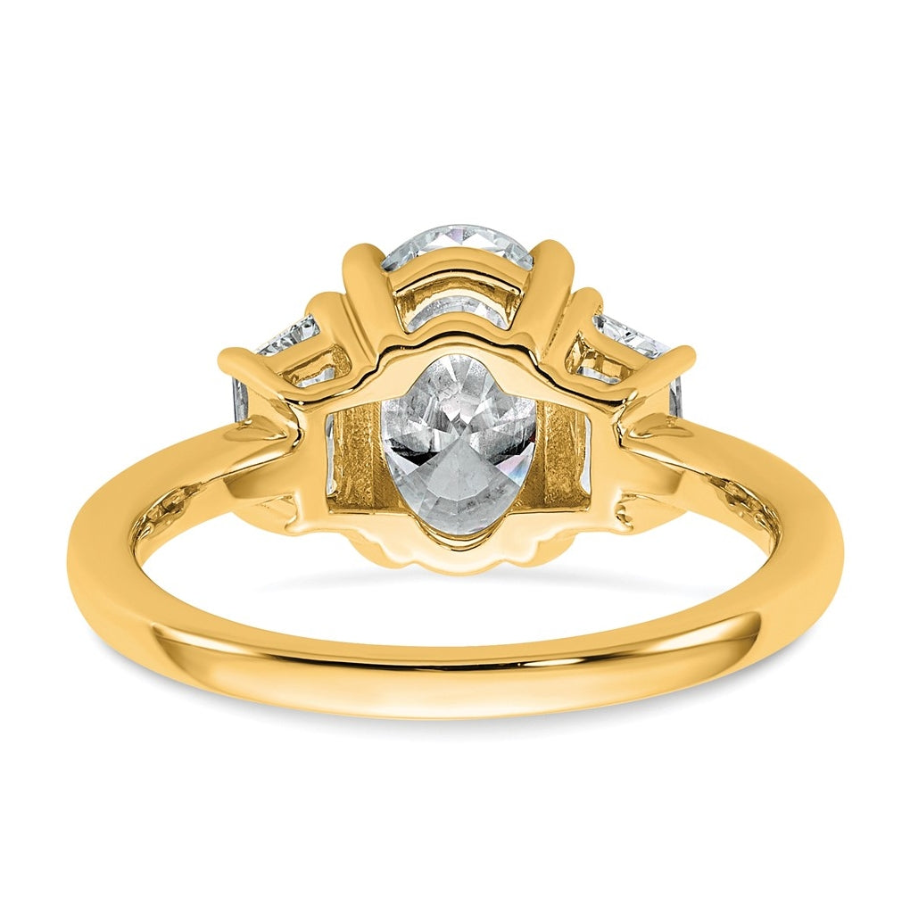 14k Yellow Gold 2 3/4 carat Certified Lab Grown Diamond VS+ F+ Oval and Trapezoid Complete Three Stone Engagement Ring