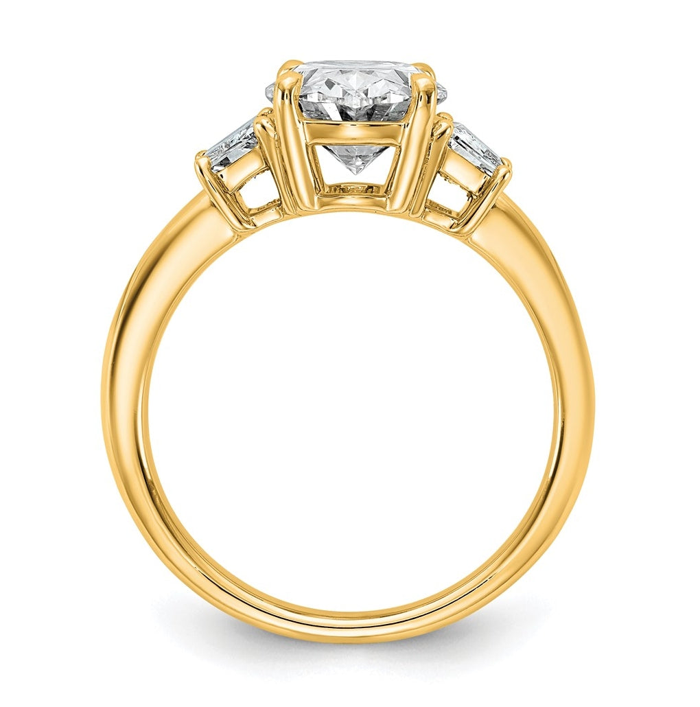 14k Yellow Gold 3 1/3 carat Certified Lab Grown Diamond VS+ F+ Oval and Trapezoid Complete Three Stone Engagement Ring