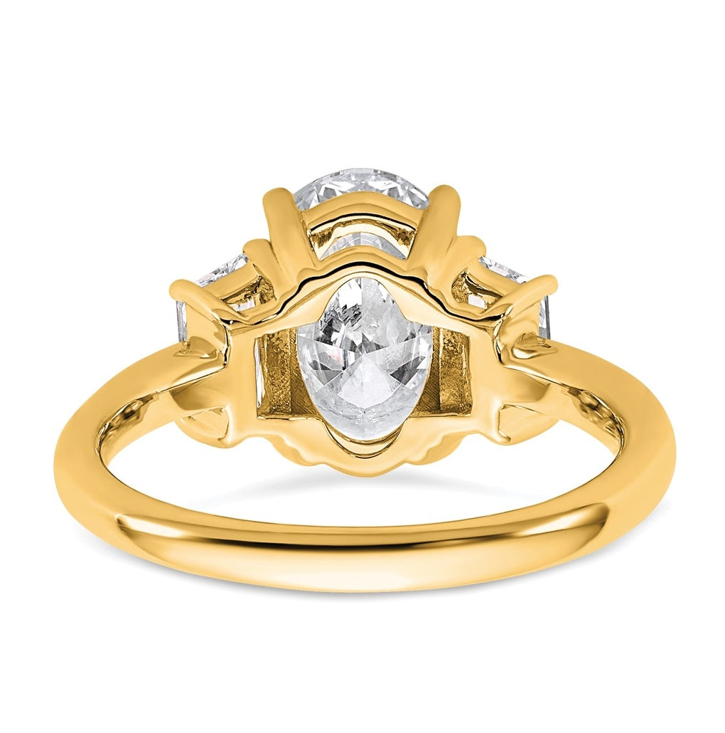 14k Yellow Gold 3 1/3 carat Certified Lab Grown Diamond VS+ F+ Oval and Trapezoid Complete Three Stone Engagement Ring