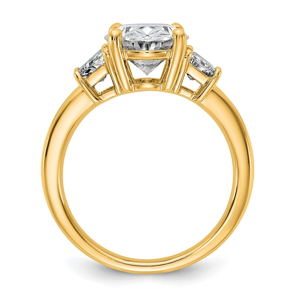 14k Yellow Gold 4 carat Certified Lab Grown Diamond VS+ F+ Oval and Trapezoid Complete Three Stone Engagement Ring