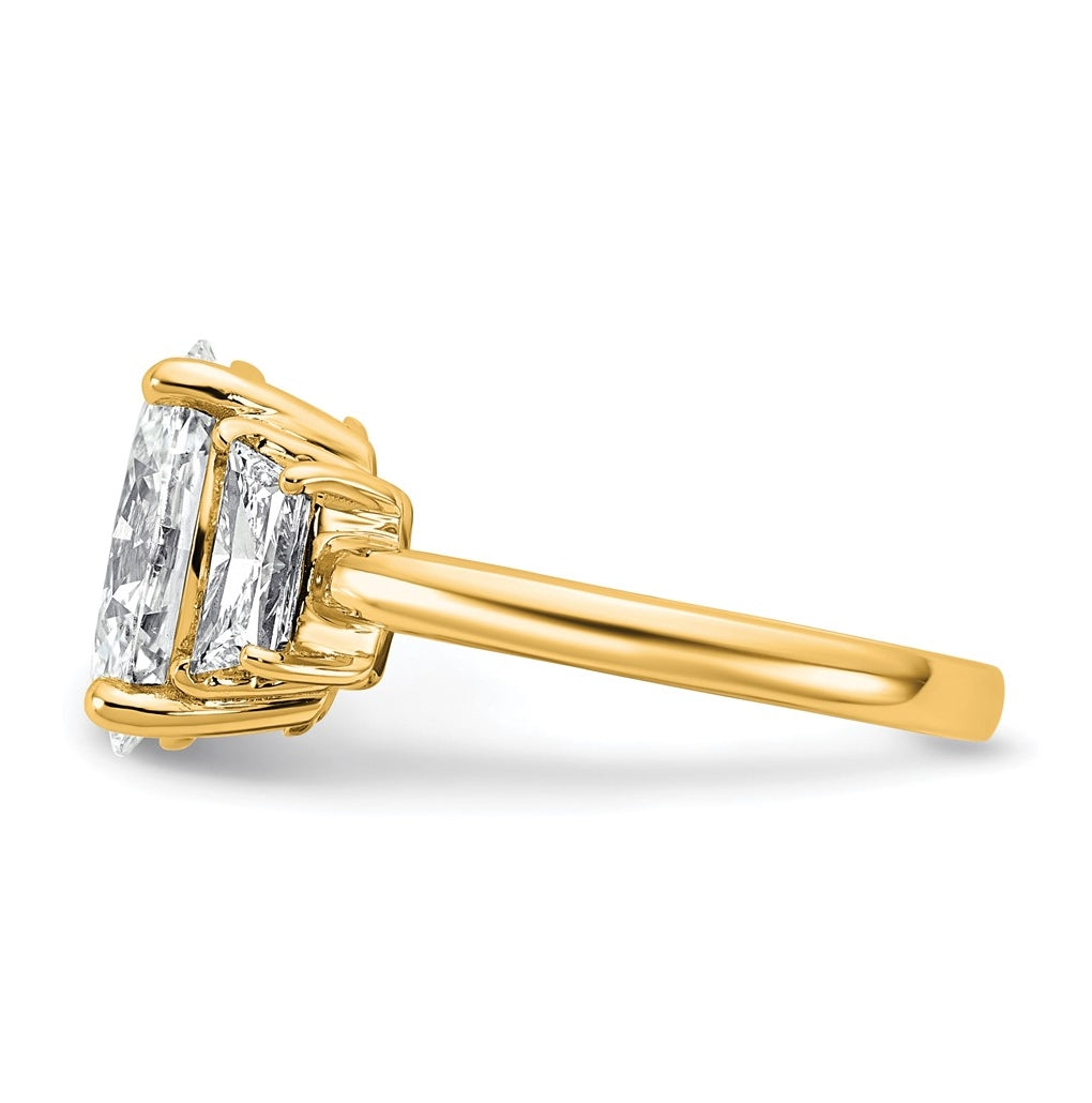 14k Yellow Gold 4 carat Certified Lab Grown Diamond VS+ F+ Oval and Trapezoid Complete Three Stone Engagement Ring