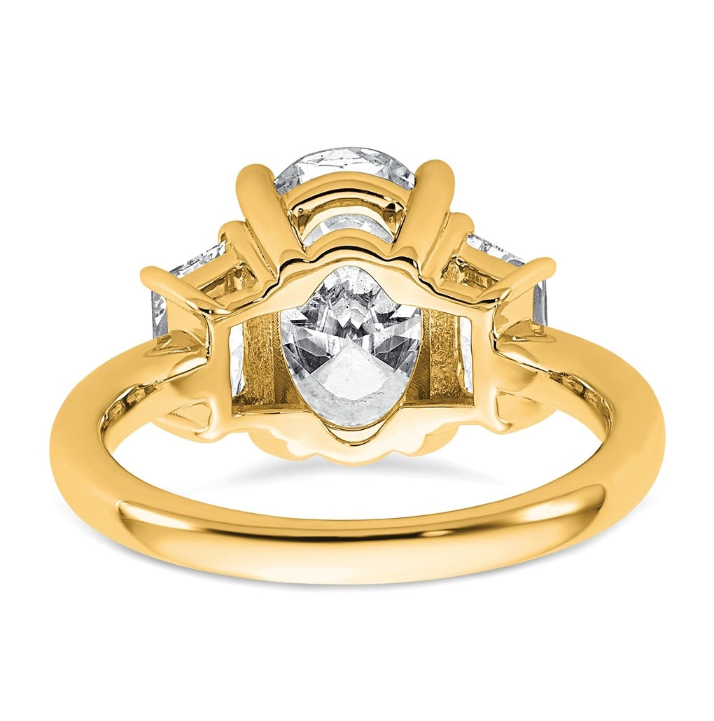 14k Yellow Gold 4 carat Certified Lab Grown Diamond VS+ F+ Oval and Trapezoid Complete Three Stone Engagement Ring