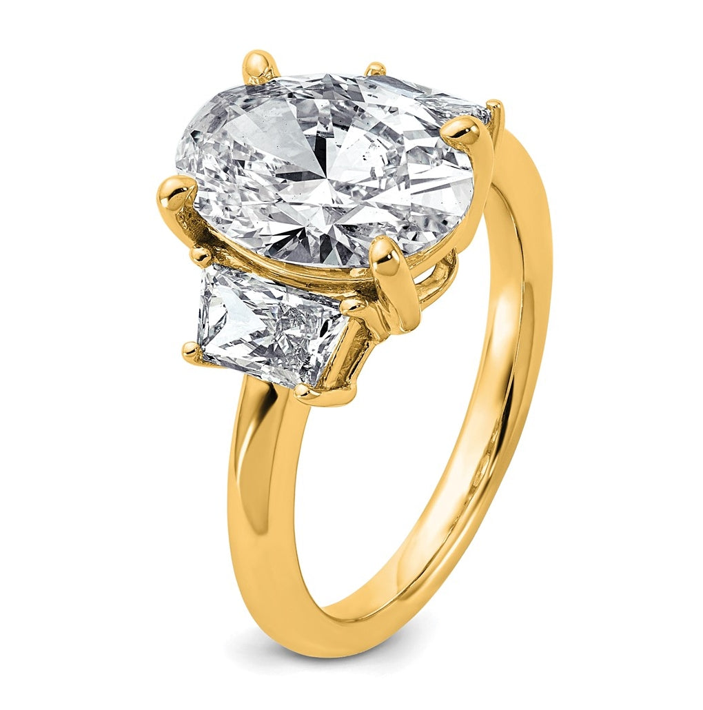 14k Yellow Gold 4 carat Certified Lab Grown Diamond VS+ F+ Oval and Trapezoid Complete Three Stone Engagement Ring