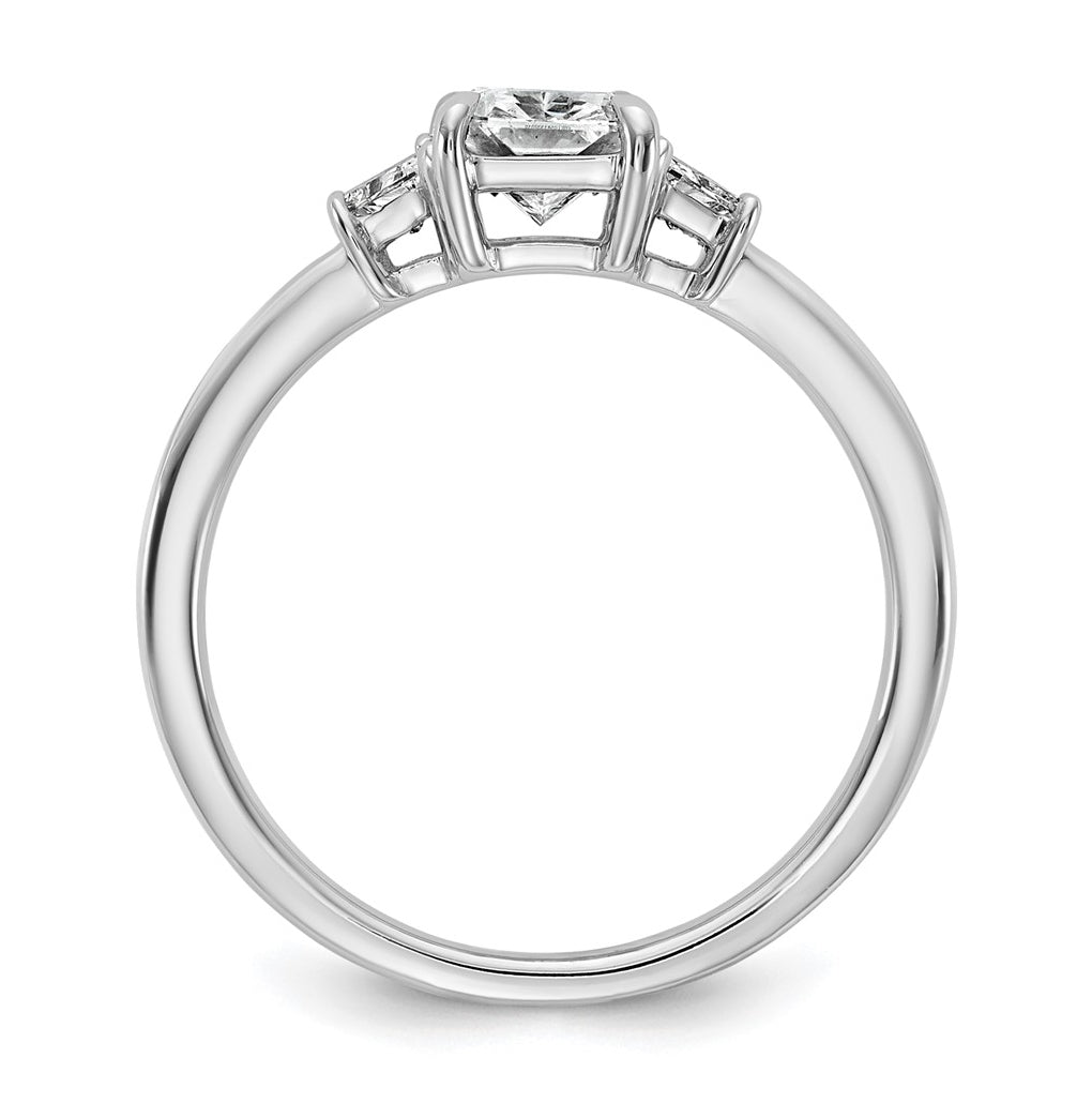 14k White Gold 1 3/8 carat Certified Lab Grown Diamond VS+ F+ Radiant and Trapezoid Complete Three Stone Engagement Ring