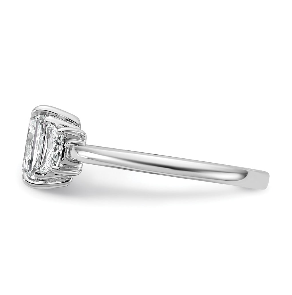 14k White Gold 1 3/8 carat Certified Lab Grown Diamond VS+ F+ Radiant and Trapezoid Complete Three Stone Engagement Ring
