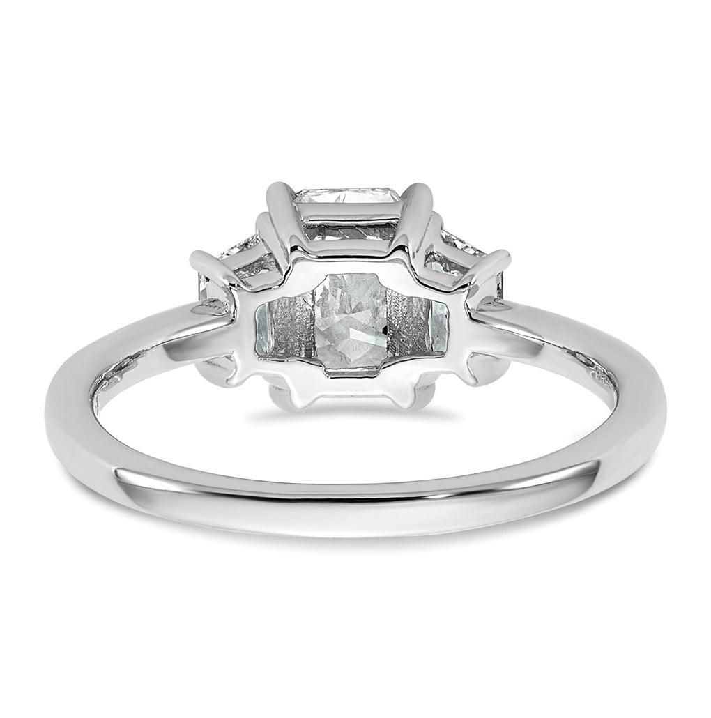 14k White Gold 1 3/8 carat Certified Lab Grown Diamond VS+ F+ Radiant and Trapezoid Complete Three Stone Engagement Ring