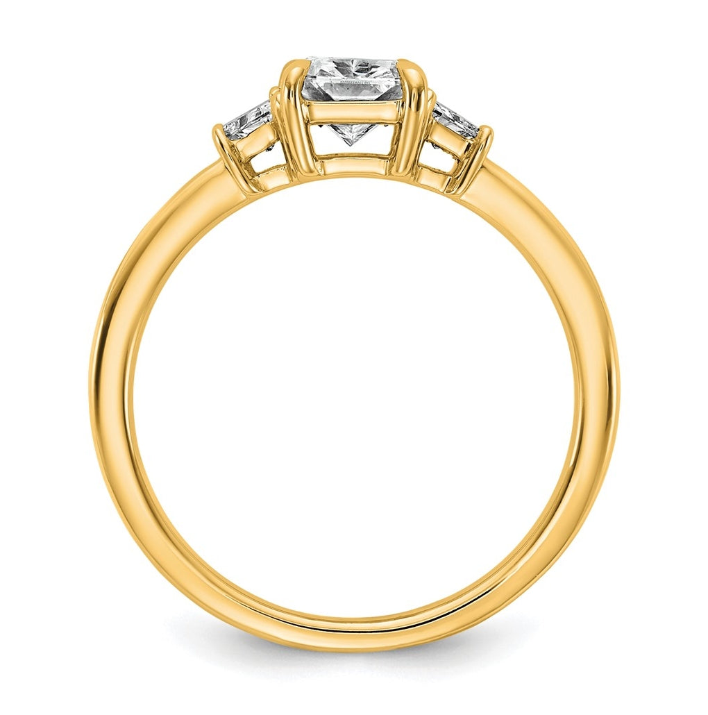 14k Yellow Gold 1 3/8 carat Certified Lab Grown Diamond VS+ F+ Radiant and Trapezoid Complete Three Stone Engagement Ring