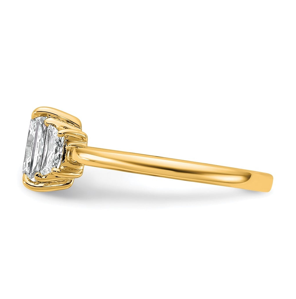 14k Yellow Gold 1 3/8 carat Certified Lab Grown Diamond VS+ F+ Radiant and Trapezoid Complete Three Stone Engagement Ring