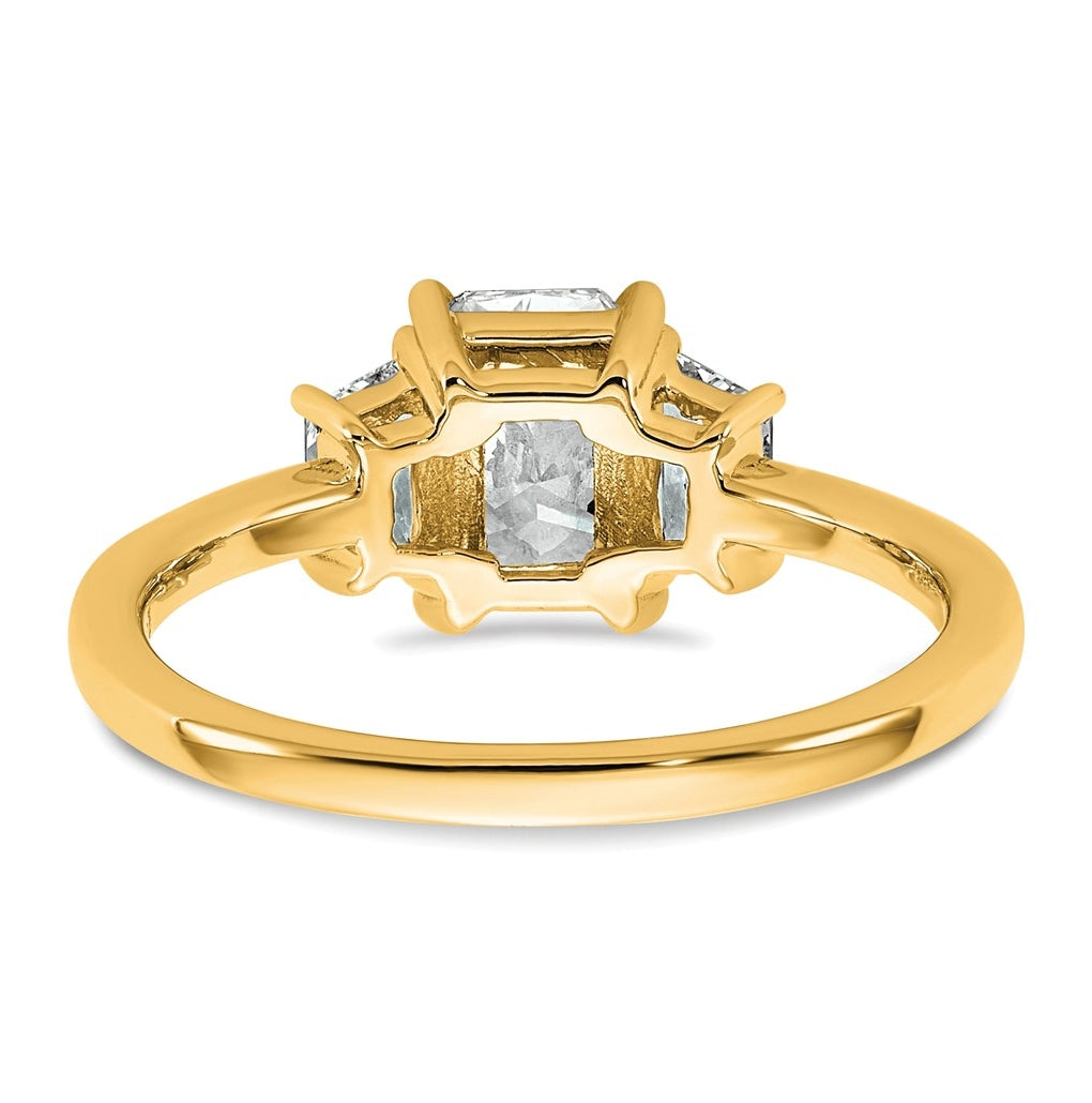 14k Yellow Gold 1 3/8 carat Certified Lab Grown Diamond VS+ F+ Radiant and Trapezoid Complete Three Stone Engagement Ring