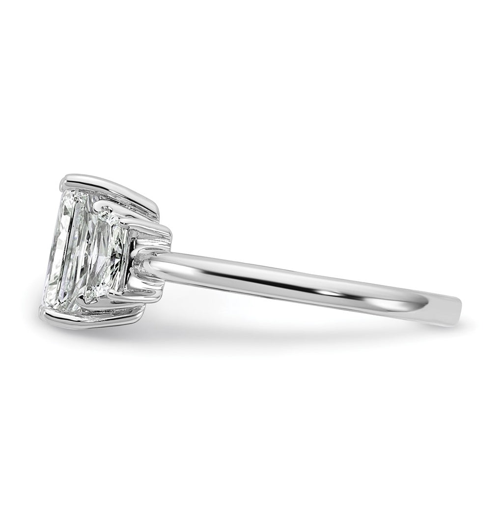 14k White Gold 2 carat Certified Lab Grown Diamond VS+ F+ Radiant and Trapezoid Complete Three Stone Engagement Ring