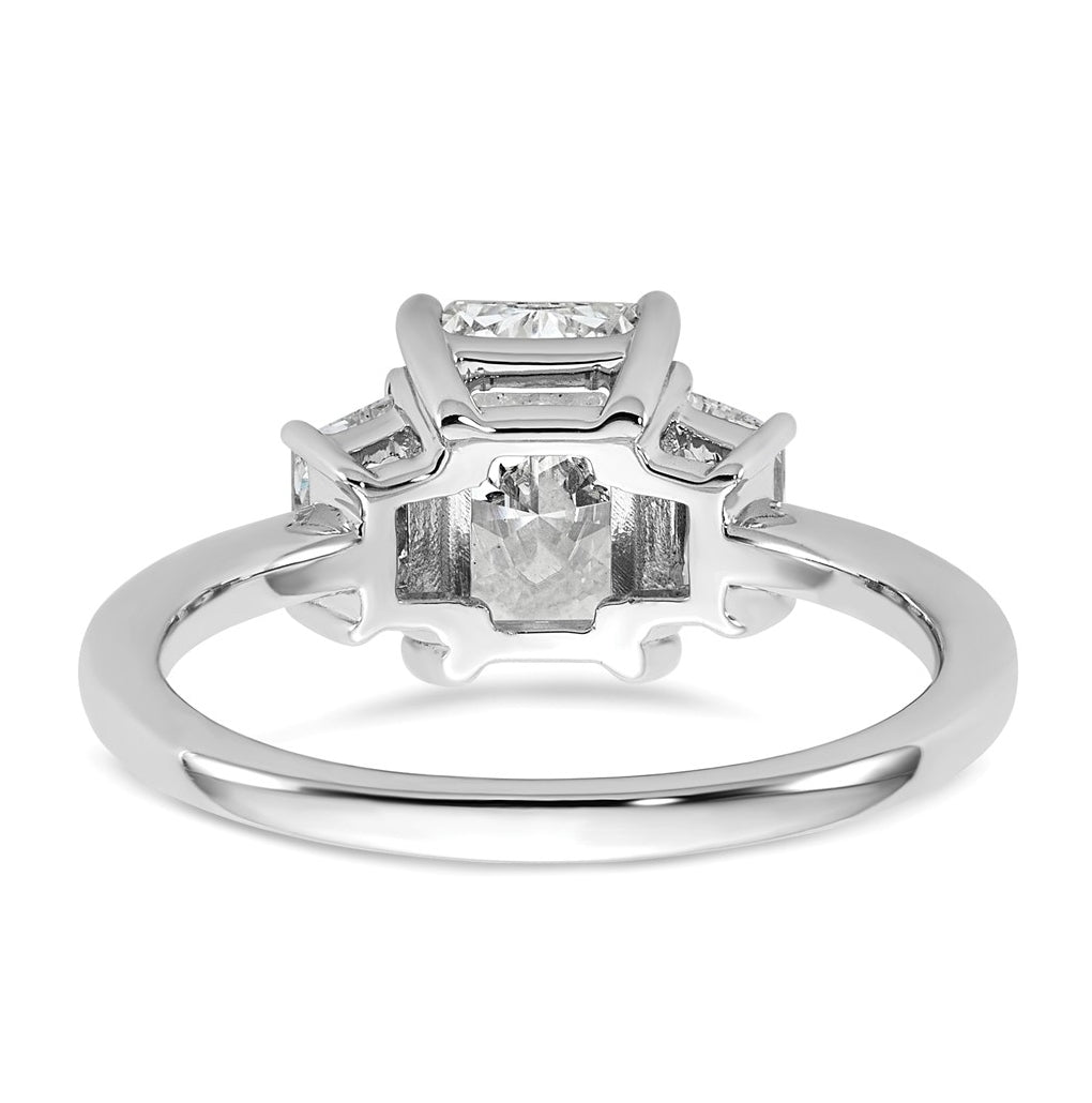 14k White Gold 2 carat Certified Lab Grown Diamond VS+ F+ Radiant and Trapezoid Complete Three Stone Engagement Ring