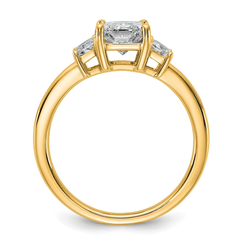 14k Yellow Gold 2 carat Certified Lab Grown Diamond VS+ F+ Radiant and Trapezoid Complete Three Stone Engagement Ring