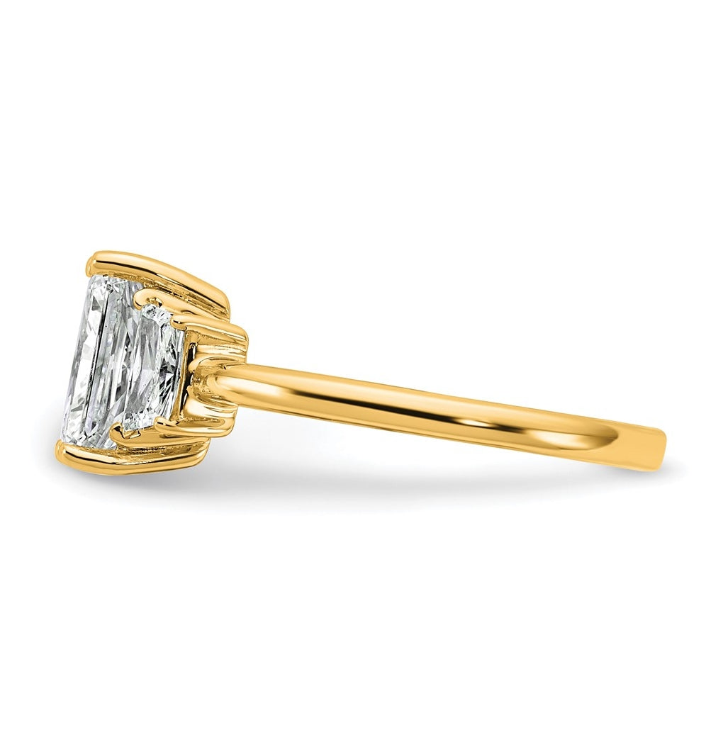 14k Yellow Gold 2 carat Certified Lab Grown Diamond VS+ F+ Radiant and Trapezoid Complete Three Stone Engagement Ring