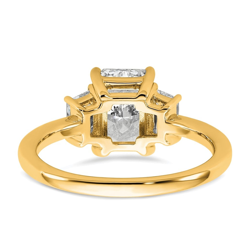 14k Yellow Gold 2 carat Certified Lab Grown Diamond VS+ F+ Radiant and Trapezoid Complete Three Stone Engagement Ring