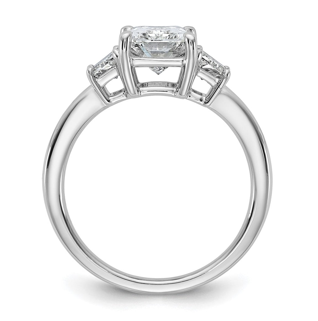 14k White Gold 2 3/4 carat Certified Lab Grown Diamond VS+ F+ Radiant and Trapezoid Complete Three Stone Engagement Ring