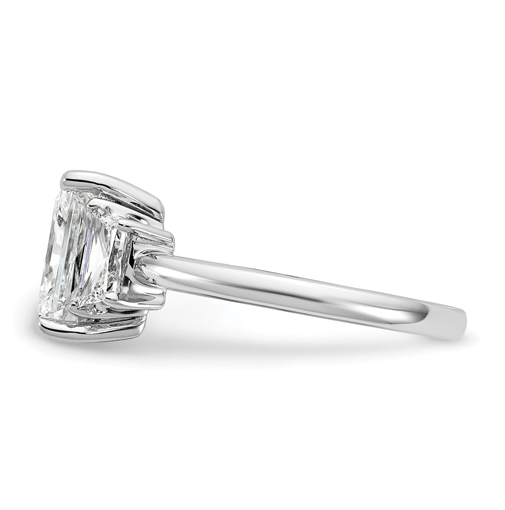 14k White Gold 2 3/4 carat Certified Lab Grown Diamond VS+ F+ Radiant and Trapezoid Complete Three Stone Engagement Ring