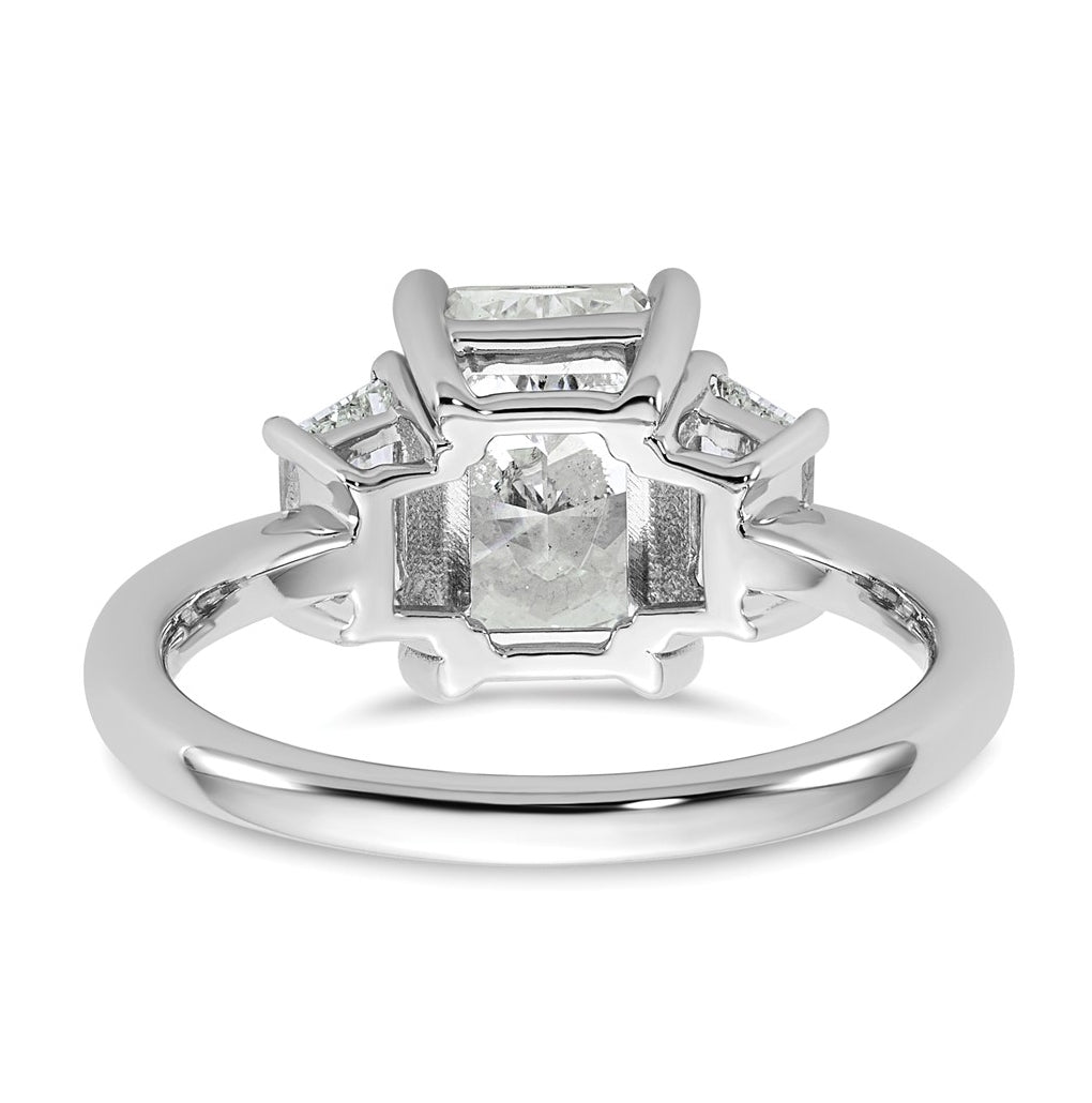 14k White Gold 2 3/4 carat Certified Lab Grown Diamond VS+ F+ Radiant and Trapezoid Complete Three Stone Engagement Ring