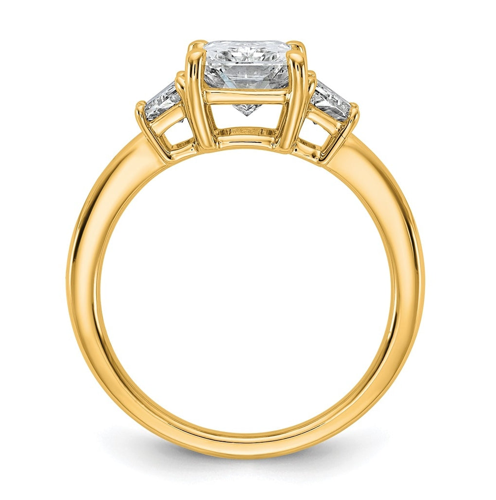 14k Yellow Gold 2 3/4 carat Certified Lab Grown Diamond VS+ F+ Radiant and Trapezoid Complete Three Stone Engagement Ring