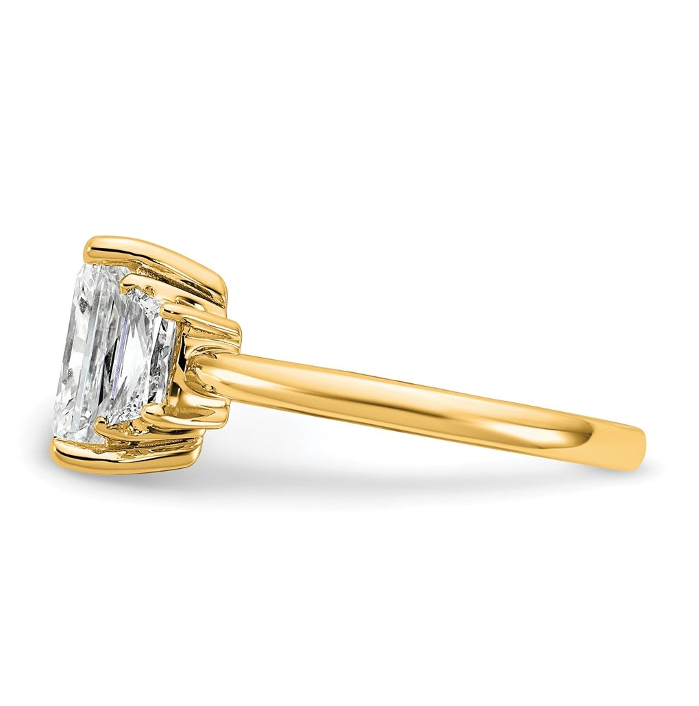 14k Yellow Gold 2 3/4 carat Certified Lab Grown Diamond VS+ F+ Radiant and Trapezoid Complete Three Stone Engagement Ring