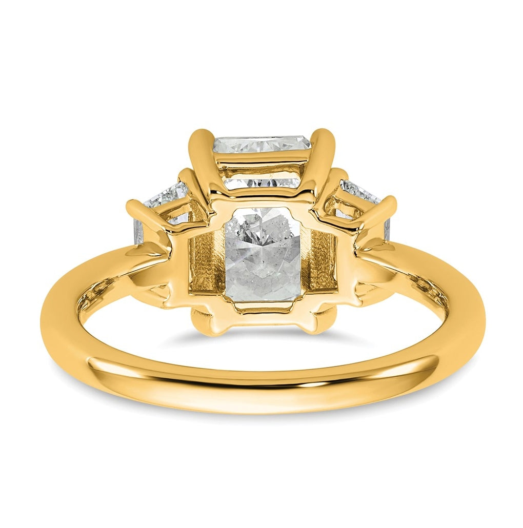 14k Yellow Gold 2 3/4 carat Certified Lab Grown Diamond VS+ F+ Radiant and Trapezoid Complete Three Stone Engagement Ring