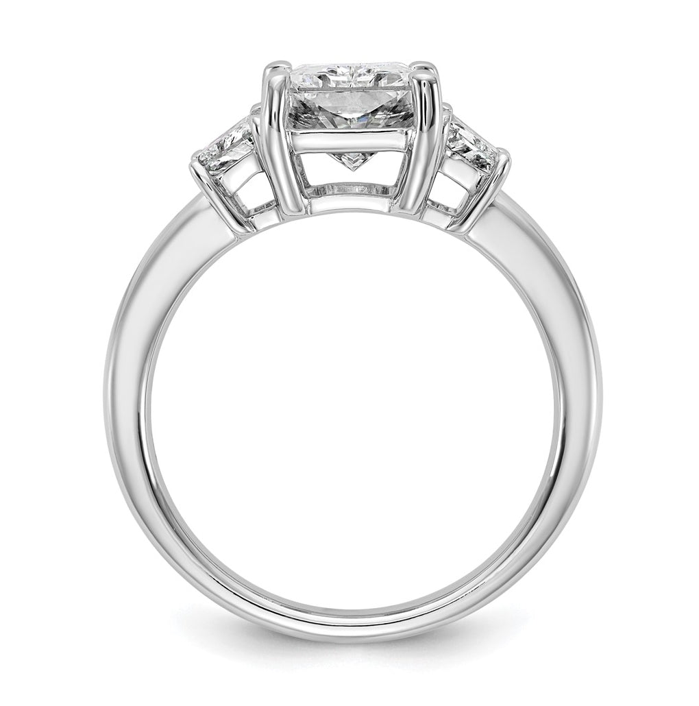 14k White Gold 3 1/3 carat Certified Lab Grown Diamond VS+ F+ Radiant and Trapezoid Complete Three Stone Engagement Ring