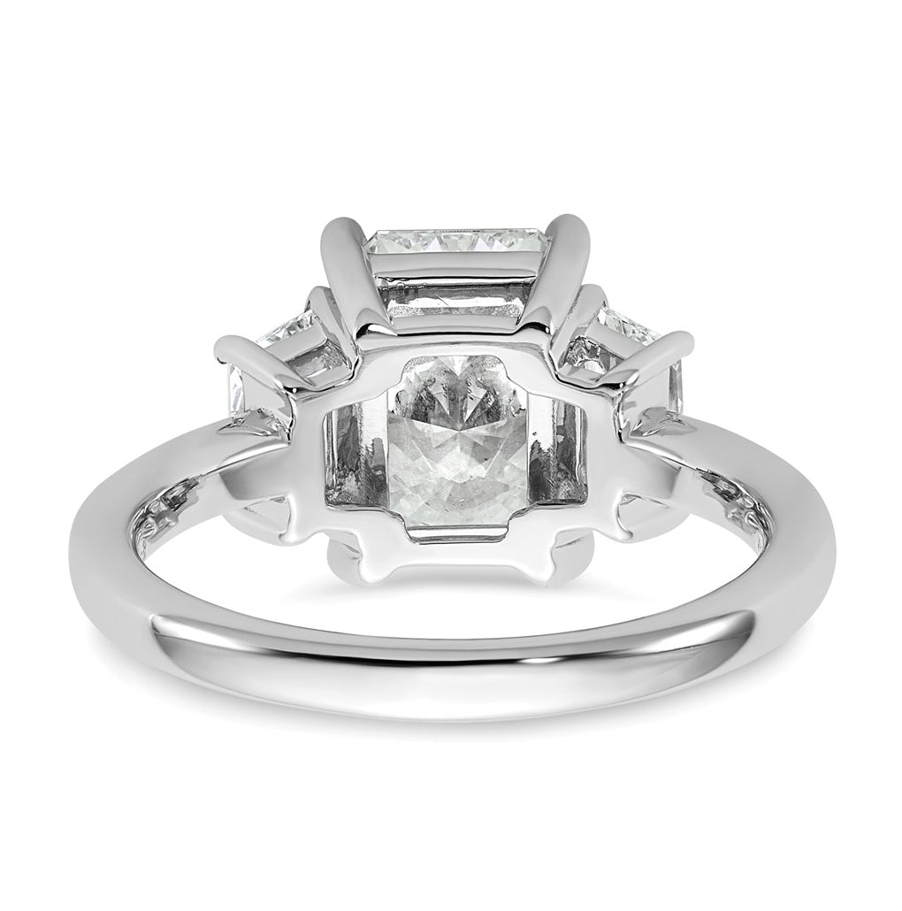 14k White Gold 3 1/3 carat Certified Lab Grown Diamond VS+ F+ Radiant and Trapezoid Complete Three Stone Engagement Ring