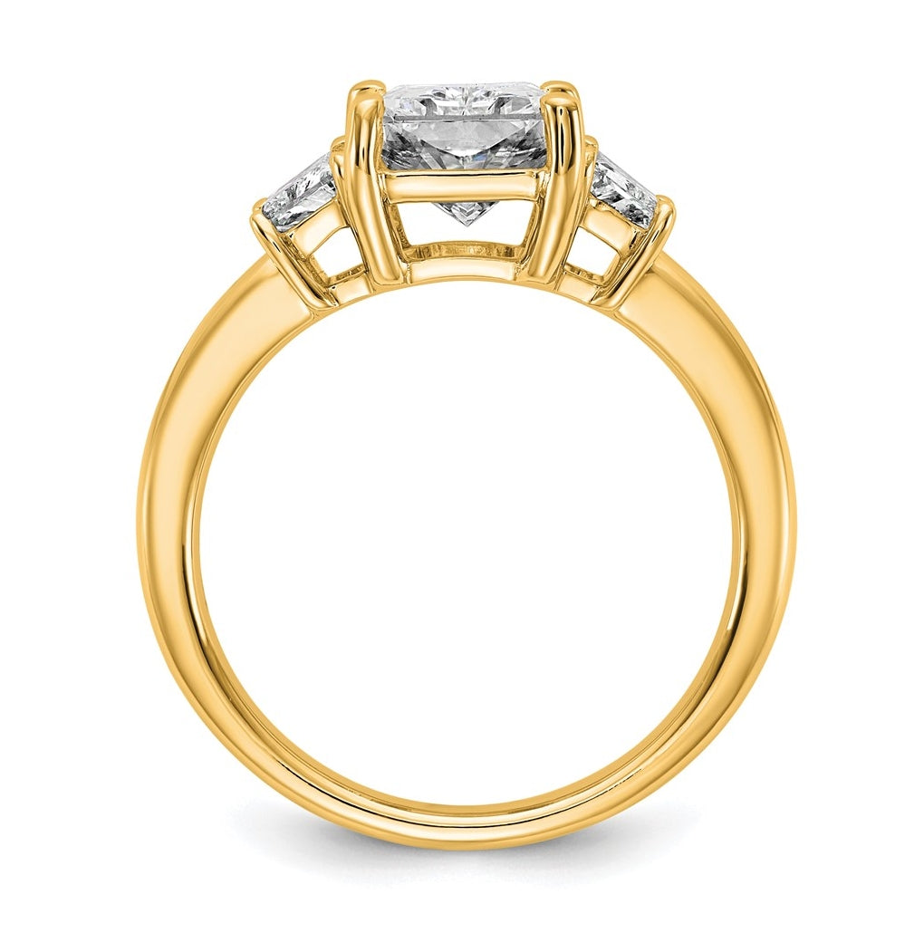 14k Yellow Gold 3 1/3 carat Certified Lab Grown Diamond VS+ F+ Radiant and Trapezoid Complete Three Stone Engagement Ring
