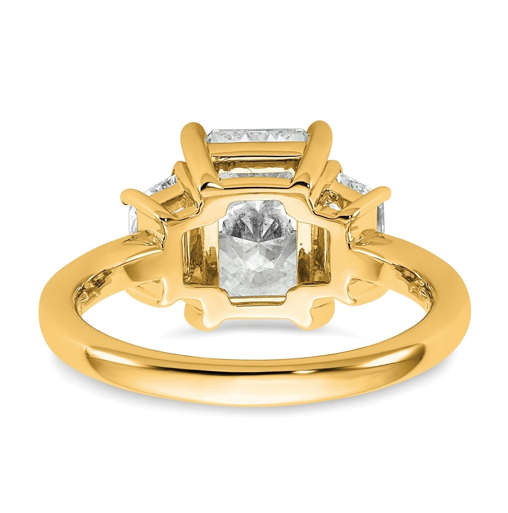 14k Yellow Gold 3 1/3 carat Certified Lab Grown Diamond VS+ F+ Radiant and Trapezoid Complete Three Stone Engagement Ring