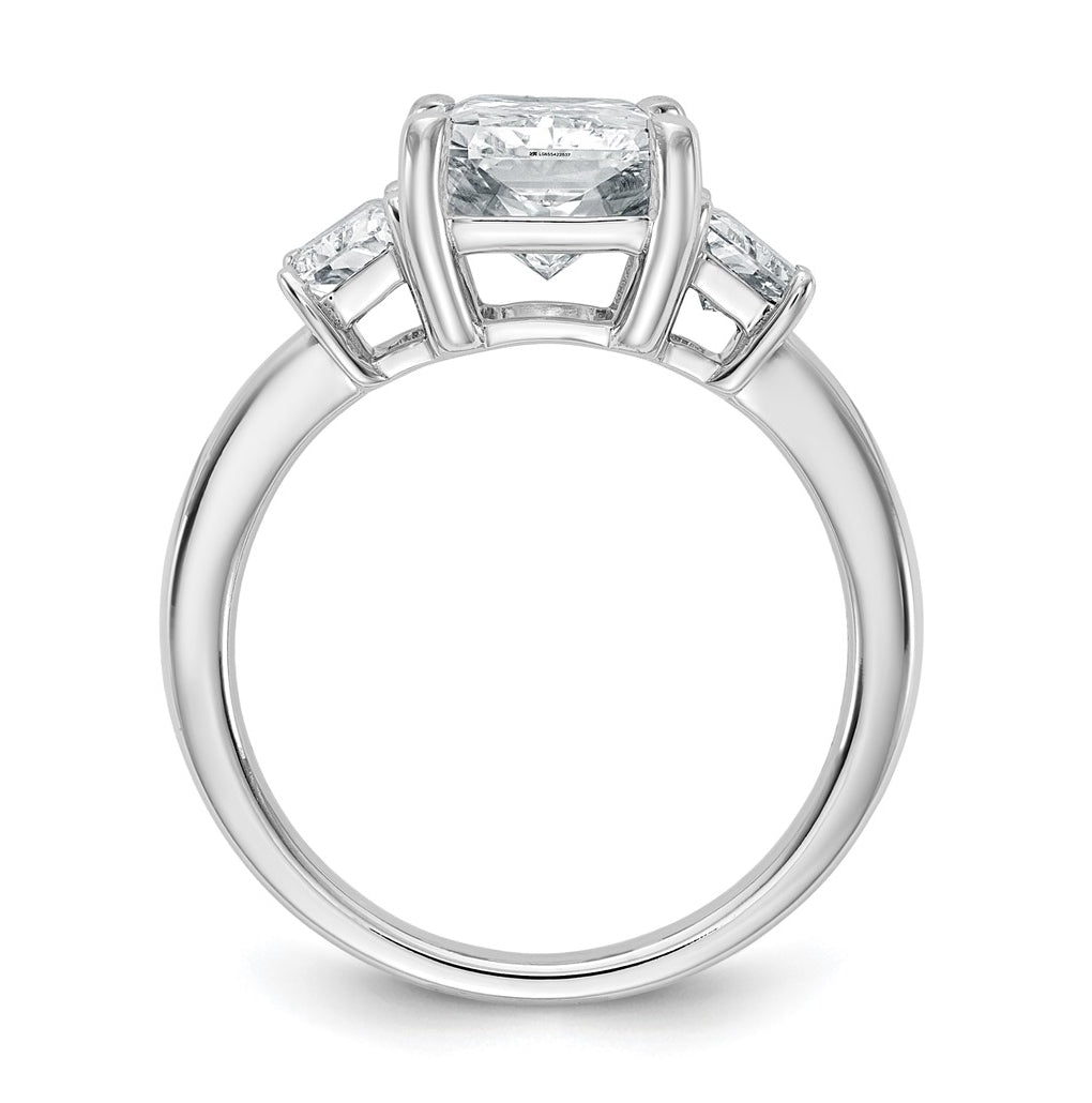 14k White Gold 4 carat Certified Lab Grown Diamond VS+ F+ Radiant and Trapezoid Complete Three Stone Engagement Ring