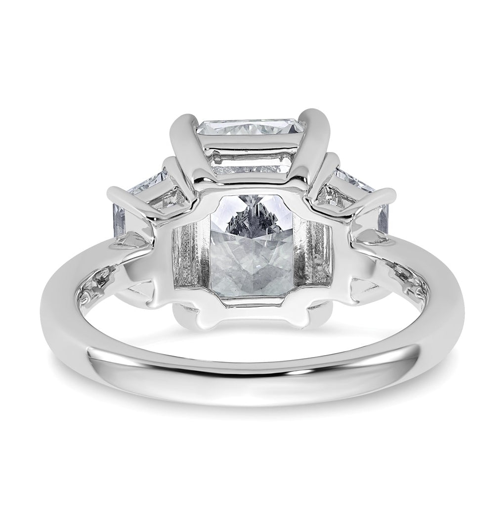 14k White Gold 4 carat Certified Lab Grown Diamond VS+ F+ Radiant and Trapezoid Complete Three Stone Engagement Ring