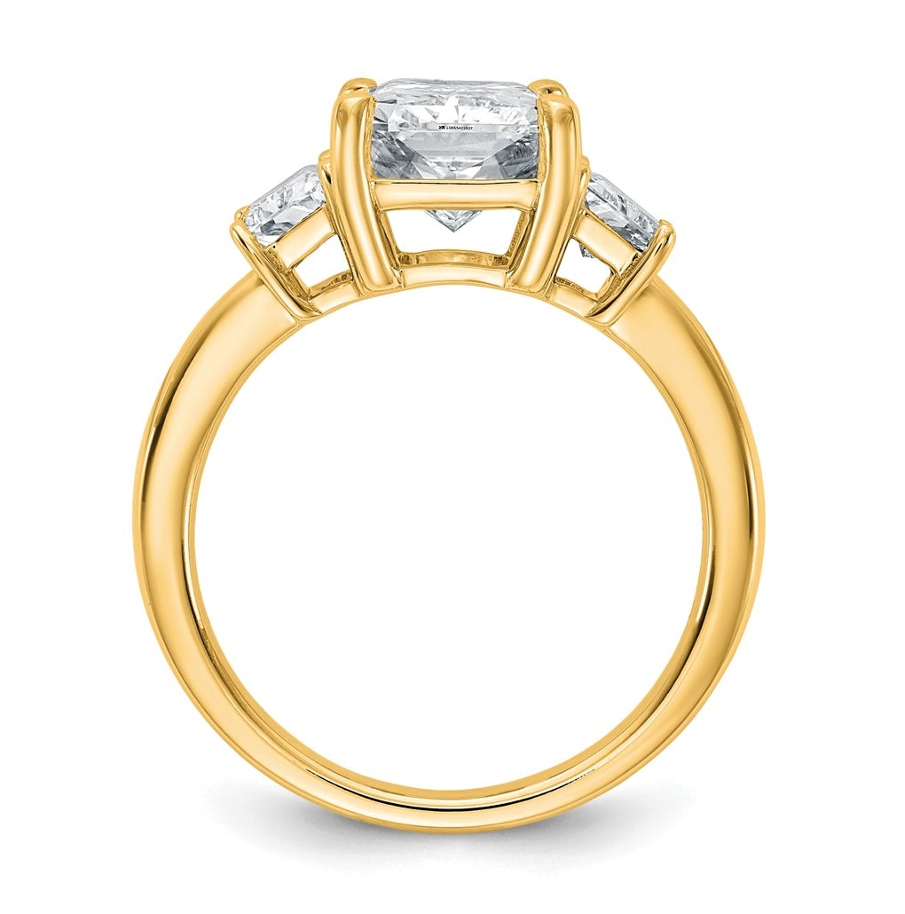 14k Yellow Gold 4 carat Certified Lab Grown Diamond VS+ F+ Radiant and Trapezoid Complete Three Stone Engagement Ring