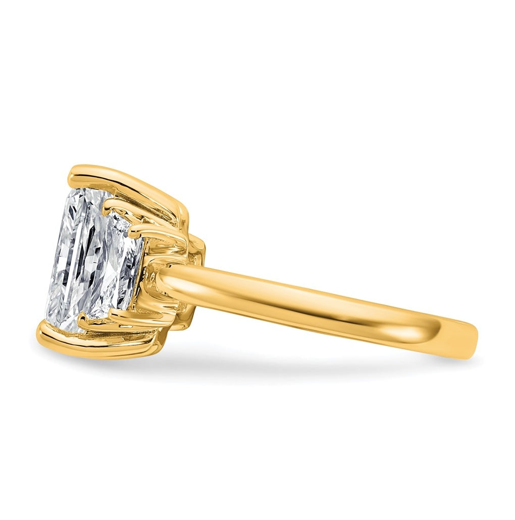 14k Yellow Gold 4 carat Certified Lab Grown Diamond VS+ F+ Radiant and Trapezoid Complete Three Stone Engagement Ring