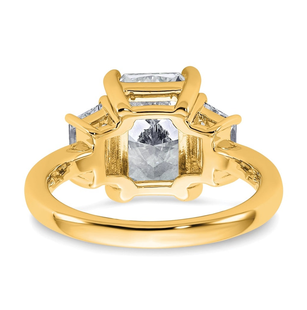 14k Yellow Gold 4 carat Certified Lab Grown Diamond VS+ F+ Radiant and Trapezoid Complete Three Stone Engagement Ring
