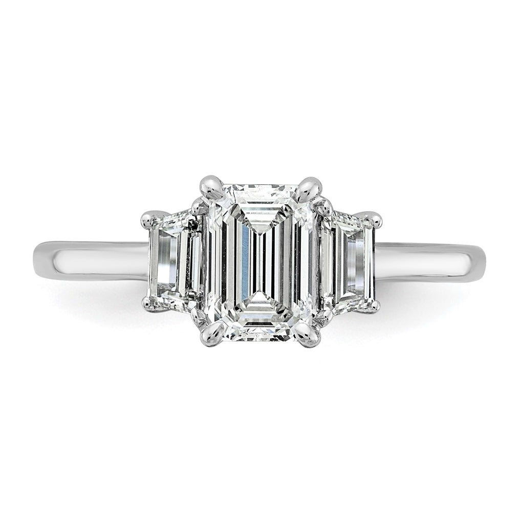 14k White Gold 1 3/8 carat Certified Lab Grown Diamond VS+ F+ Complete Emerald and Trapezoid Engagement Ring